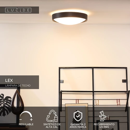 Lucide LEX - Lámpara de techo - Ø 33 cm - 2xE27 - Negro - USP